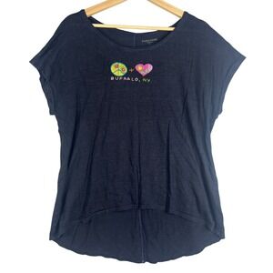 Eileen Fisher 100%‎ Linen sleeveless Embroidered M Navy Blue T-Shirt Buffalo NY